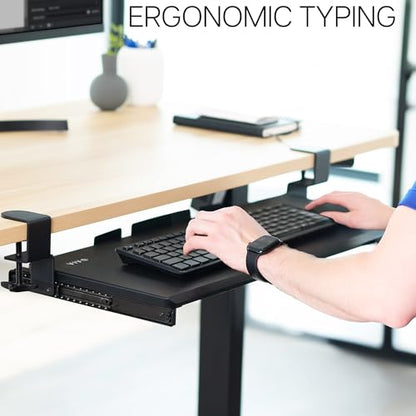 VIVO Large Keyboard Tray Under Desk Pull Out with Extra Sturdy C Clamp Mount System, 27 (33 Including Clamps) x 11 Inch Slide-Out Platform Computer Drawer for Typing, Black, MOUNT-KB05E | Keyboard Tray for Typing, Slide Out Platform, Extra Sturdy C-Clamp