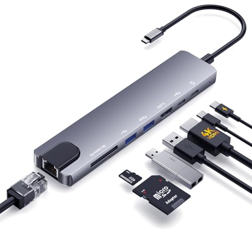 OPXYL 8-in-1 USB C Hub Multiport Adapter, USB C Docking Station for Laptop with 4K HDMI, 100W PD Charging, SD/TF Card Reader, USB 3.0 Ports for MacBook Pro/Air, iPad, Windows, School & Office