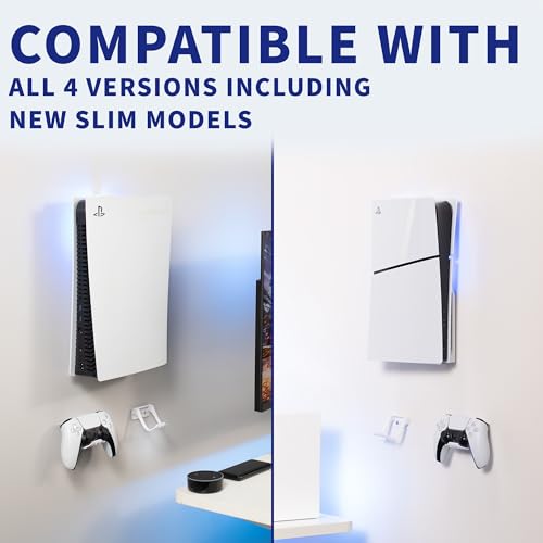 VIVO Steel Wall Mount Bracket Designed for PS5 Gaming Console, Vertical Display for PlayStation 5, Open Design, 2 Controller Mounts, White, MOUNT-PS5W - color: White