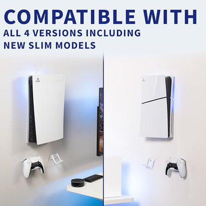 VIVO Steel Wall Mount Bracket Designed for PS5 Gaming Console, Vertical Display for PlayStation 5, Open Design, 2 Controller Mounts, White, MOUNT-PS5W - color: White