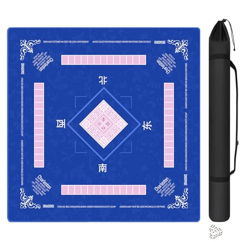 Chinoiserie Mahjong Mat with Rules for Table-31.5''x31.5'' Floral American Mahjong Mat Anti-Slip Neoprene Rubber Noise Reducing,Foldable Travel Game Tablecloth for Poker Card Board Games Dominoes - color: Blue Flower
