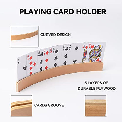 GSE Set of 4 Curved Wooden Playing Cards Holders Racks Trays, 12.5-Inch | Hand Free Playing Card Trays, For Bridge, Hand & Foot, Rummy, UNO Card Games, For Seniors Adults - style: 12.5" Card Holders