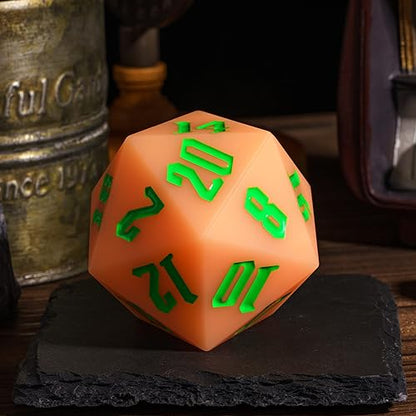 55mm Silicone D20 DND Dice, Large D20 Single 20 Sided Dice | Glow-in-the-Dark D20 Giant Dice with Gift Box for Dungeons and Dragons RPG Bar Pub Club Party Games (Orange Red/Green) - color: Orangered/Green