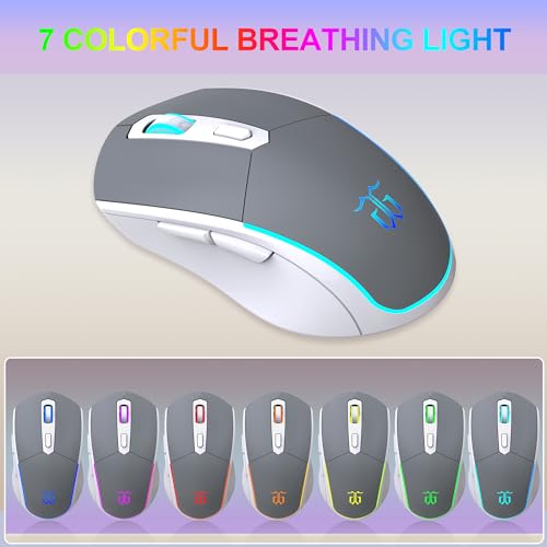 Snpurdiri 60% Wireless Gaming Keyboard and Mouse Combo,Rainbow Backlit Rechargeable 2000mAh Battery,Mini Mechanical Feel Keyboard +Popular RGB Mice for Gaming,Business Office(Gray-White-Orange) - color: White Gray Orange Combo