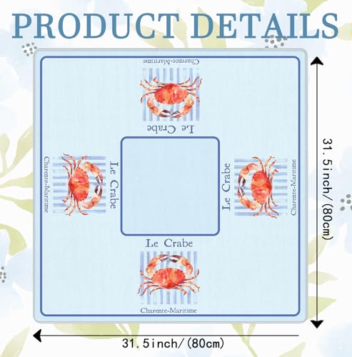 Blue Coastal Beach Crab Mahjong Mat 31.5x31.5 Inch, Non-Slip and Noise Reduction Mah Jong Table Mat Cover Gifts for Mahjong Lovers Poker Board Games Dominoes - color: Blue Coastal Beach Crab