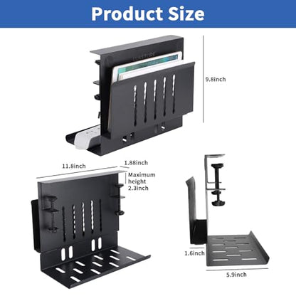 LUKETURE Desk Side Storage, Under Desk Laptop Mount with Cable Tray | 2-in-1 Steel laptop mount clamps to desk side, no drilling. Built-in cable tray hides cords. Holds 30 lbs, Office and Home