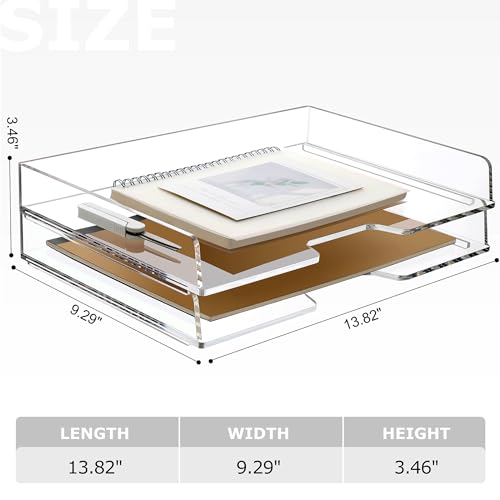 2 Pack- Stackable Paper Letter Tray, Enlarged A4 File Desk Organizer Acrylic Desk Organizers and Accessories Sorter Tray, Clear Workspace Office Supplies Organizers, 13.78inx9.25inx3.62in - style: Enlarged 2 Tier Trays
