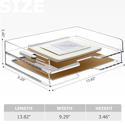 2 Pack- Stackable Paper Letter Tray, Enlarged A4 File Desk Organizer Acrylic Desk Organizers and Accessories Sorter Tray, Clear Workspace Office Supplies Organizers, 13.78inx9.25inx3.62in - style: Enlarged 2 Tier Trays