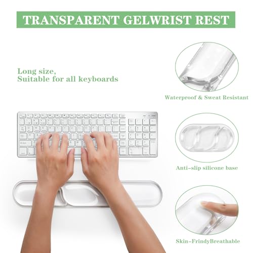 Keyboard and Mouse Wrist Rest, Silicone Gel Ergonomic Mouse Pad with Wrist Rest Set, Gaming Mousepad Arm Cushion Support for Computer Office Desk Accessories (Clear Gel White Set - 2) - color: Clear Gel White Set - 2