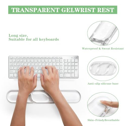Keyboard and Mouse Wrist Rest, Silicone Gel Ergonomic Mouse Pad with Wrist Rest Set, Gaming Mousepad Arm Cushion Support for Computer Office Desk Accessories (Clear Gel White Set - 2) - color: Clear Gel White Set - 2
