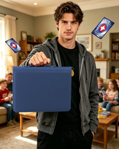GEAoffice 9 Pocket Trading Card Binder, Holds 576 Cards, Premium PU Zip Card Binder with Handle, Side-Loading Pockets, Fits TCG, MTG, Sports Cards & Sleeved Cards (Blue) - color: Blue