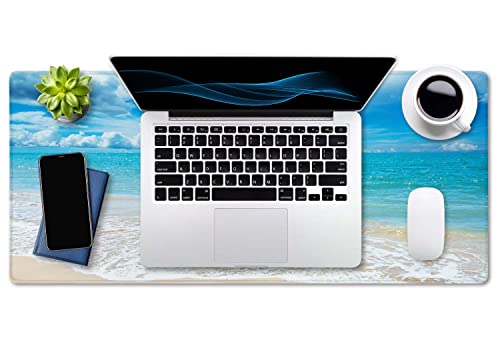 SSOIU Gaming Mouse Pad, Extended Mouse Pad, 35.5x15.7inch XXL Large Big Computer Keyboard Mouse Mat Desk Pad with Non-Slip Base and Stitched Edge for Home Office Gaming Work, Beaches Sunny Day - color: Beaches Sunny Day