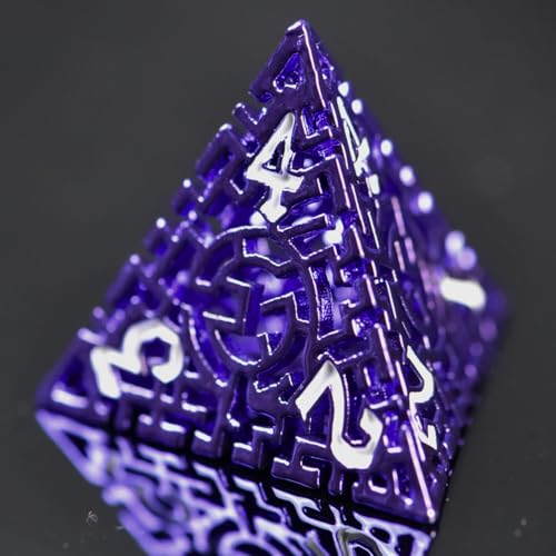 Hollow Metal The Lost Maze DND Dice Set with an Iron Box for DND COC Role Playing dice Games and Board Games Gift (Purple) - color: Metal Maze Purple