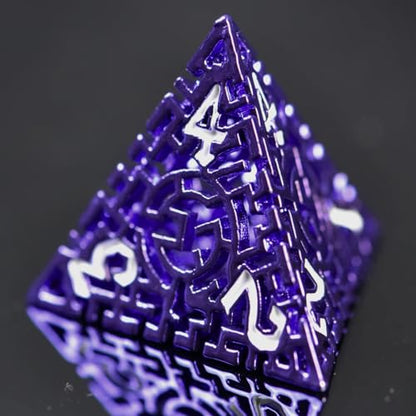 Hollow Metal The Lost Maze DND Dice Set with an Iron Box for DND COC Role Playing dice Games and Board Games Gift (Purple) - color: Metal Maze Purple