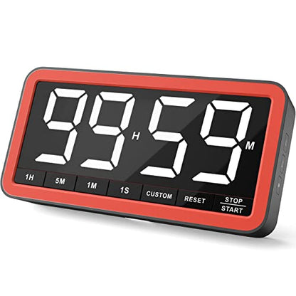 Large 7.8" Digital Timer, Magnetic LED Timer for Kitchen & Classroom | USB-C Rechargeable, Up to 99 Hours Count Up & Countdown Timer with 3 Brightness Levels, 4 Alert Modes and 3 Volume Levels - color: Black Red