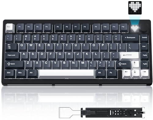 Womier 75% Wireless Mechanical Gaming Keyboard with Knob & Display | Bluetooth 5.0/2.4GHz/USB C Thocky Creamy Keyboard for PC Computer, 8000mAh Battery Hot Swap keyboard for Win/Mac (MT75-Grey) - color: Grey