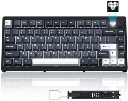 Womier 75% Wireless Mechanical Gaming Keyboard with Knob & Display | Bluetooth 5.0/2.4GHz/USB C Thocky Creamy Keyboard for PC Computer, 8000mAh Battery Hot Swap keyboard for Win/Mac (MT75-Grey) - color: Grey