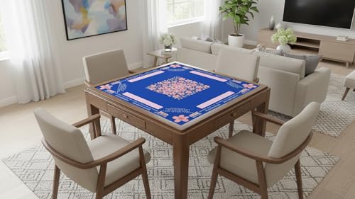American Mahjong Mat with Rules Printed (33x33, 2.5mm Thick, Cherry Blossom Blue) Mahjong Mat for Table w/Bag, Crease-Proof Waterproof Non-Slip, Soft Mahjong Table Mat, Noise Reduction - color: Cherry Blossom Blue Mat
