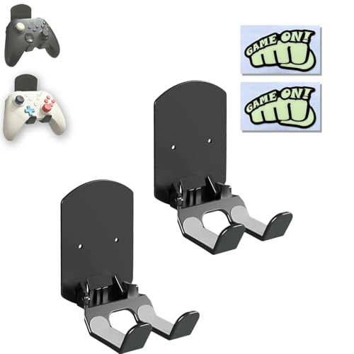 2 Packs Wall Holder Hook for Video Game Controllers,No Drill Black | Night Glow Sticker, No Drill Installing
