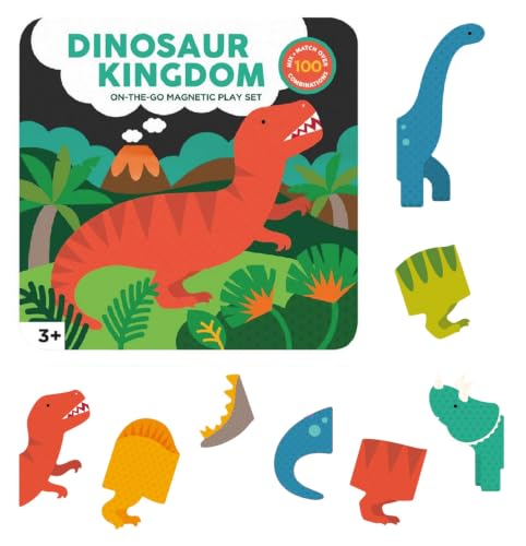 Petit Collage Dinosaur Mix & Match Magnetic Game Board - Ideal for Ages 3+, Includes 2 Scenes and 25+ Magnet Pieces, Perfect Travel Activity - color: Mag Play Set Dinosaur Kingdom