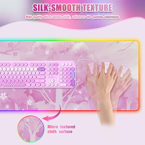 RGB Mouse Pad for Gaming I Large Mousepad with 14 Led Modes I Keyboard Pad Gaming Desk Mat I Non-Slip Rubber Base Mouse Mat I 900x400x4mm Waterproof Mousepad for Women Girl Gamer I Light Pink - color: Light Pink