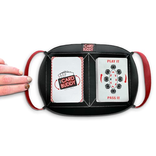 Card Holder for Playing Card Games - Neoprene Playing Card Holder for Adults & Kids with ‎Nylon Straps, Holds Various Deck Sizes - Used for Uno, Go Fish & More - Portable and Lightweight (Red)