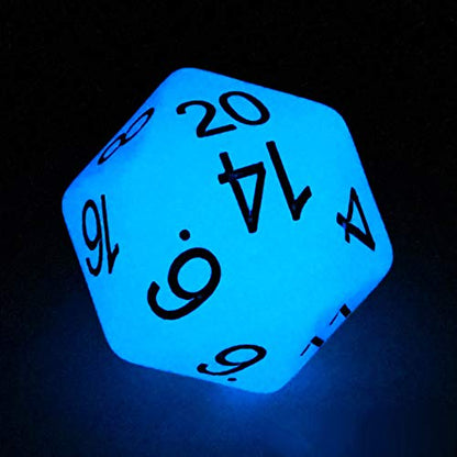 Bescon Jumbo Glowing D20 38MM, Big Size 20 Sides Dice Blue Glow in Dark, Big 20 Faces Cube 1.5 inch - color: Blue Glow in Dark