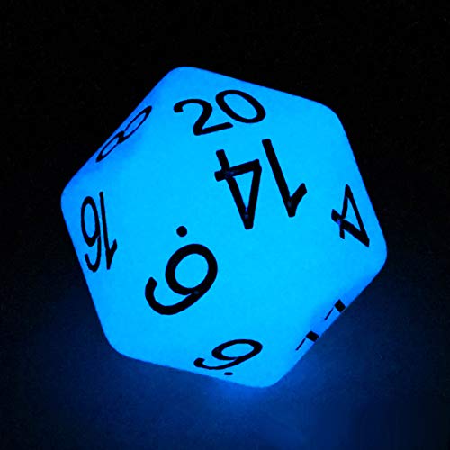 Bescon Jumbo Glowing D20 38MM, Big Size 20 Sides Dice Blue Glow in Dark, Big 20 Faces Cube 1.5 inch - color: Blue Glow in Dark