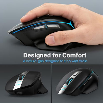 GAMCATZ Bluetooth Wireless Gaming Mouse,12500 DPI RGB Ergonomic Mouse with Tri-Mode (2.4G/USB-C/Wired), Rechargeable Gamer Mice for Computer, Mac, iPad, Laptop & PC (Black) - color: Black
