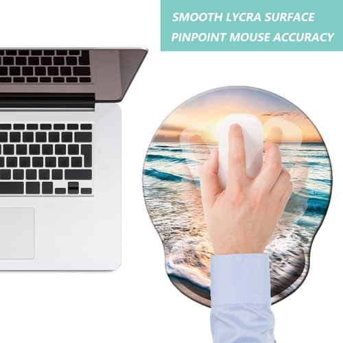 Mouse Pad with Wrist Support, Ergonomic Mouse Pad with Memory Foam Wrist Rest Cushion, Non-Slip Rubber Base Gaming Mice Pad for Home Office Computer Laptop, Beach - color: O-beach