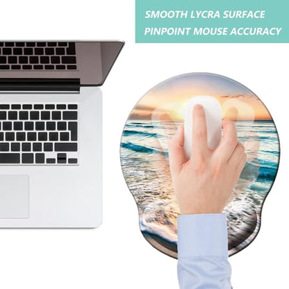 Mouse Pad with Wrist Support, Ergonomic Mouse Pad with Memory Foam Wrist Rest Cushion, Non-Slip Rubber Base Gaming Mice Pad for Home Office Computer Laptop, Beach - color: O-beach