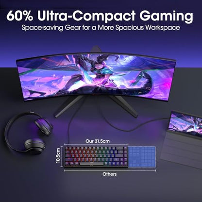 KOORUI 60% Mechanical Gaming Keyboard, Mixed Colors LED Backlit Ultra-Compact 68 Keys, Mini Wired Keyboard with Blue Switch for Windows Laptop PC/Mac OS/Xbox - color: Brown Switch