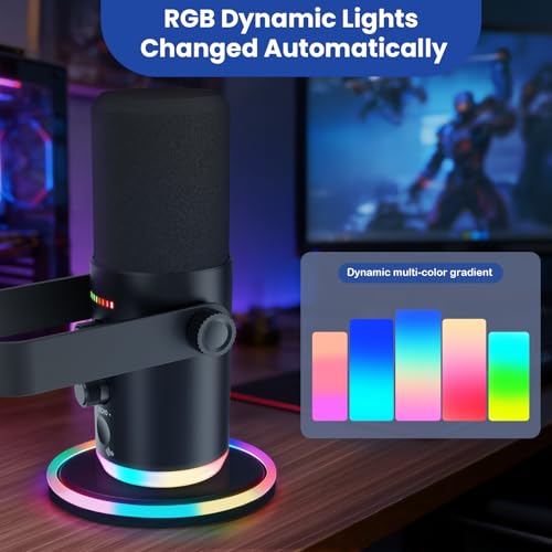 XLR USB Dynamic Microphone for Vocal Recording, Gaming, with Headphone Jack, Volume Control, Mute Button. Cardioid Microphone for Sound Cards, Mixers, PC, MAC (Microphone with Boom Arm Stand) - size: Microphone with Boom Arm Stand