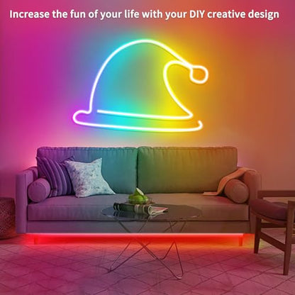 65.6FT LED Neon Rope Lights,24V RGB LED Neon Lights with Remote/APP Control,IP65 Waterproof Flexible Neon LED Strip Lights for Bedroom Room DIY Decoration（with Snap &Screws） | IP65 Waterproof Flexible RGB LED Neon Rope Lights for Bedroom Room DIY Decorati
