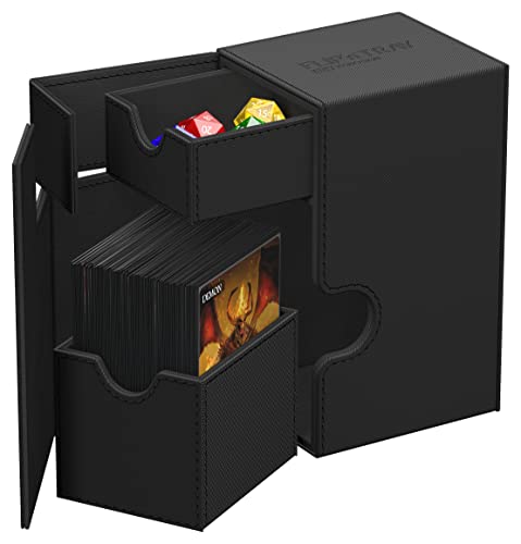 Ultimate Guard Flip'n'Tray 80+, Deck Case for 80 Double-Sleeved TCG Cards + Dice Tray, Black, Independent Magnetic Closure & Microfiber Inner Lining - color: Black, size: 80+
