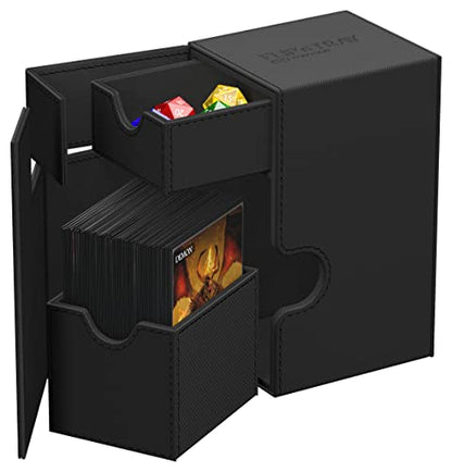 Ultimate Guard Flip'n'Tray 80+, Deck Case for 80 Double-Sleeved TCG Cards + Dice Tray, Black, Independent Magnetic Closure & Microfiber Inner Lining - color: Black, size: 80+