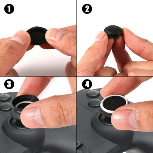 4pcs Thumb Grips, Full Protection Anti-Slip Anti-Scratch Anti-Fingerprint Protective Cover Thumb Joystick Cap Compatible with Xbox Series X/S Xbox One Switch Pro Controller(Black) - color: black