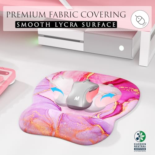 MROCO Ergonomic Mouse Pad with Gel Wrist Rest, 9.4 x 8.1 in, Pink Marble | Ergonomic Shape Design, Multiple Pattern Options, Gel Wrist Comfort, Smooth Lycra Surface, Non-Slip PU Base - color: Pink Marble
