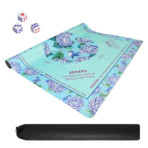 Green Mahjong Learning Mat (33” x 33”) with Black Carrying Bag, Anti-Slip, Noise-Reducing Mahjong Mat for Table, Board Games, Tile Games and Cards - color: Green