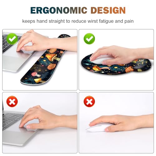 Gaming Mouse Pad, Large Desk Mat Cute Desk Pad Protector, 4in1 XXL Mousepad | + Keyboard Wrist Rest+Mouse Wrist Rest+Coaster Set with Ergonomic Desk Pad for Home Office Table Computer, Lovely Mushroom - color: Lovely Mushroom