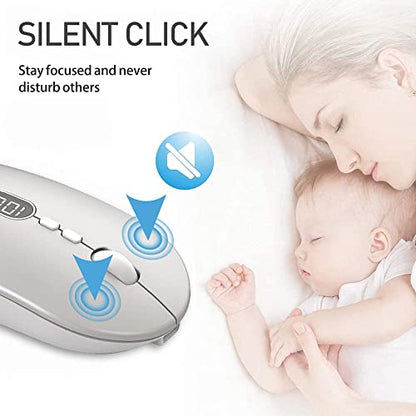 MAGIC-REFINER X1 Wireless Computer Mouse with Battery Level Visible, Silver | 2.4G Portable, Ultra Slim USB Mouse, Silent Click, 1600 DPI for Win/Mac/PC/Laptop/Computer/Office/Travel - color: Silver
