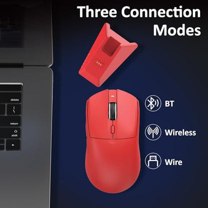 AJ139 V2 MC Wireless Gaming Mouse 2.4G Wired/Bluetooth | RGB Magnetic Charging Dock | Lightweight Design | 12K DPI | 500mAh Battery | PAW3311 Sensor | 5 Programmable Buttons, Compatible with PC/Mac - color: Red