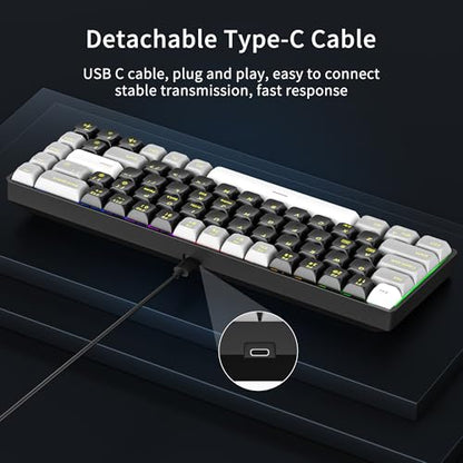 Newmen GM681 Wired Mechanical Keyboard,60% LED Backlit Gaming Keyboard | Wired Gaming Mechanical Keyboard,LED Backlit,Custom Hot Swappable,Ergonomic,Compact Small,USB Mini Computer Keyboard,PC Gamer - color: Black/White/Grey Keycaps