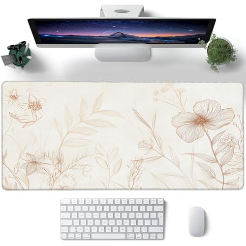 Desk Pad, Vintage Boho Line Botanical Floral XXL Gaming Mouse Pad with Stitched Edges,Non-Slip Waterproof Rubber Base Large Desk Mat for Keyboard and Mouse 35.4"x15.7" - color: Colour10, size: 35.4" x 15.7"