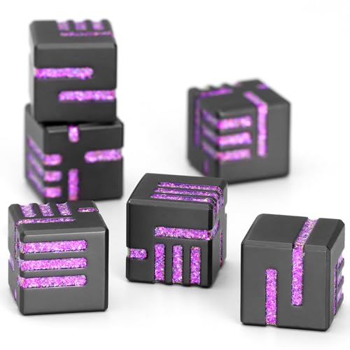 ZHOORQI D6 Metal Dice, 16mm 6 Sided Dice Set, 6Pcs/Set Tech-Themed New Concept Glittery Lines D6 Dice for DND, Tabletop RPGs Gifts（D6-Glitter Purple） - color: D6-glitter Purple
