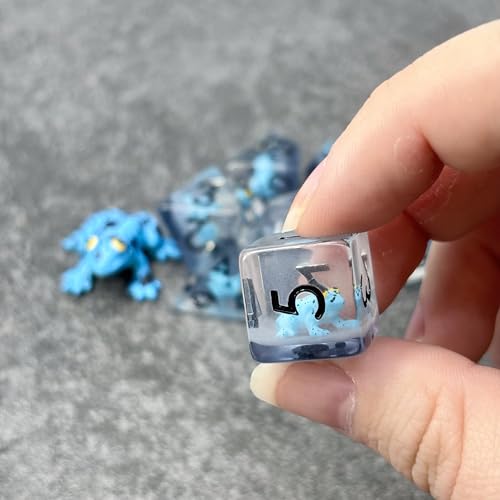 Sage's Portal Animal Familiars Resin DND Dice Set Polyhedral Dice Set for Dungeons and Dragons RPG Pathfinder Tabletop TTRPG (Blue Frog + Figurine) - color: Blue Frog + Mini Figure, style: Dice Set +Mini Figure