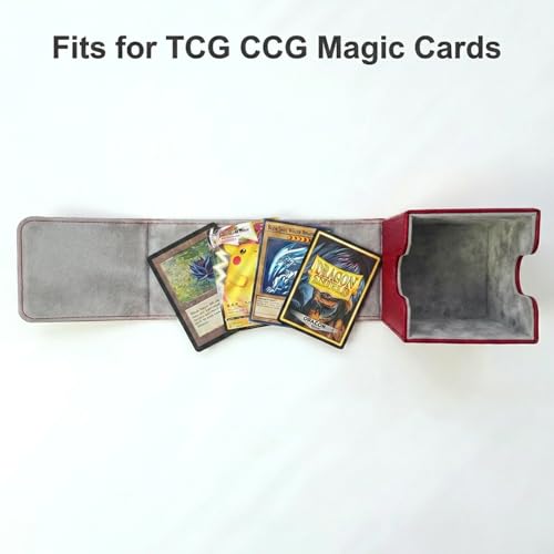 Dmoicols Vertical Deck Box Plus Version, Large Trading Card Case Fits 100+ Double Sleeved Cards, Premium Saffiano Leather TCG Storage for MTG Commander, Pokémon, TCG, CCG, Magnetic Closure - Red - color: VP Red