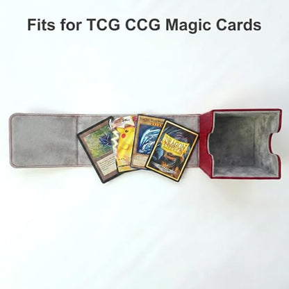 Dmoicols Vertical Deck Box Plus Version, Large Trading Card Case Fits 100+ Double Sleeved Cards, Premium Saffiano Leather TCG Storage for MTG Commander, Pokémon, TCG, CCG, Magnetic Closure - Red - color: VP Red