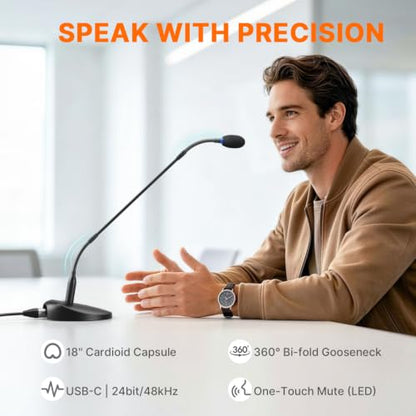 Saramonic GM18CU 18” Cardioid Condenser Gooseneck Mic with USB Base, Button Control & Headphone (USB C)