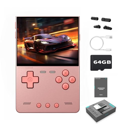 Trimui Brick Hammer Metal Body Handheld Game Console Retro Gaming Handheld 3000mah Battery Allwinner A133p 3.2" IPS RGB Lighting Vibration Pink - style: Pink-64G
